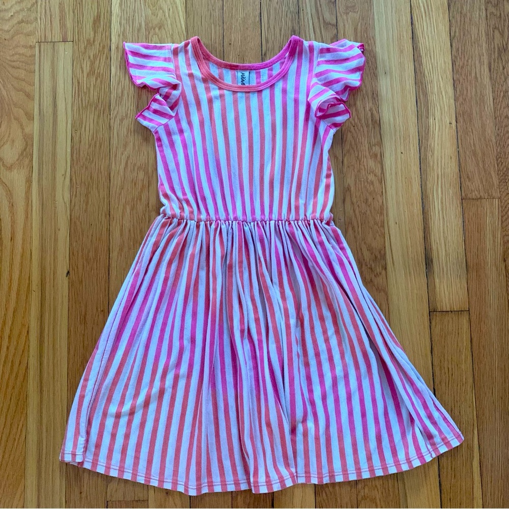 Mignone Girls Size 6x tissue thin orange and pink striped dress